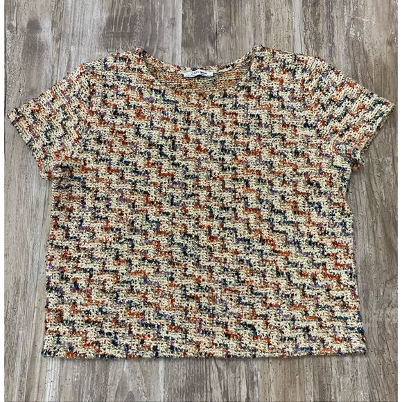 Zara Tweed Gold Multi Colored Trafaluc Shirt Blouse Sz L - Picture 4 of 6